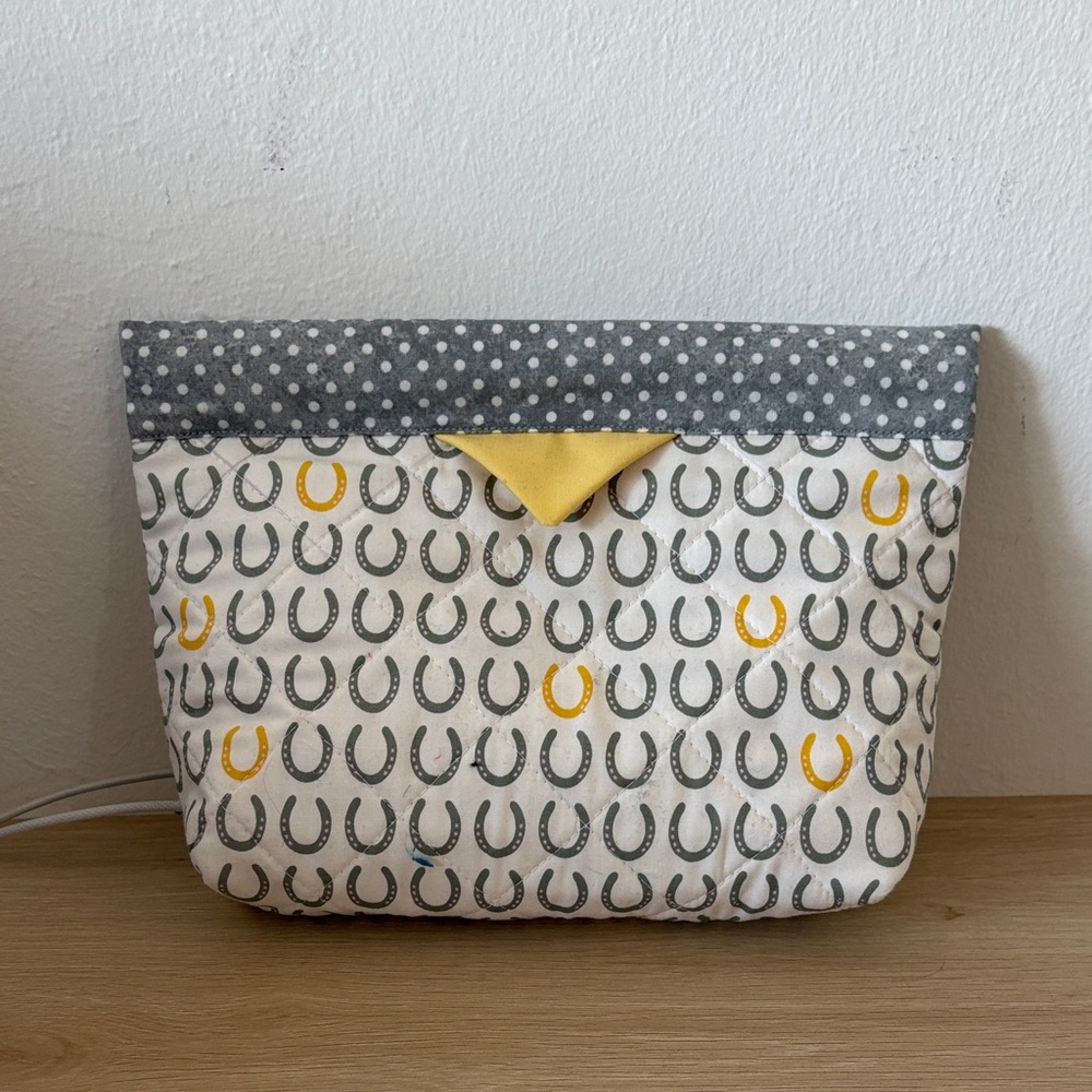 Gray and Yellow quilted make up Bag